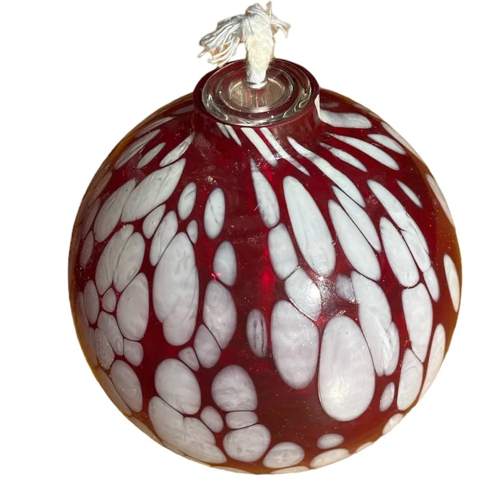 Pottery Barn Set 3 Artisan Oil Burning Glass Candles Red Green Flickering Glow
